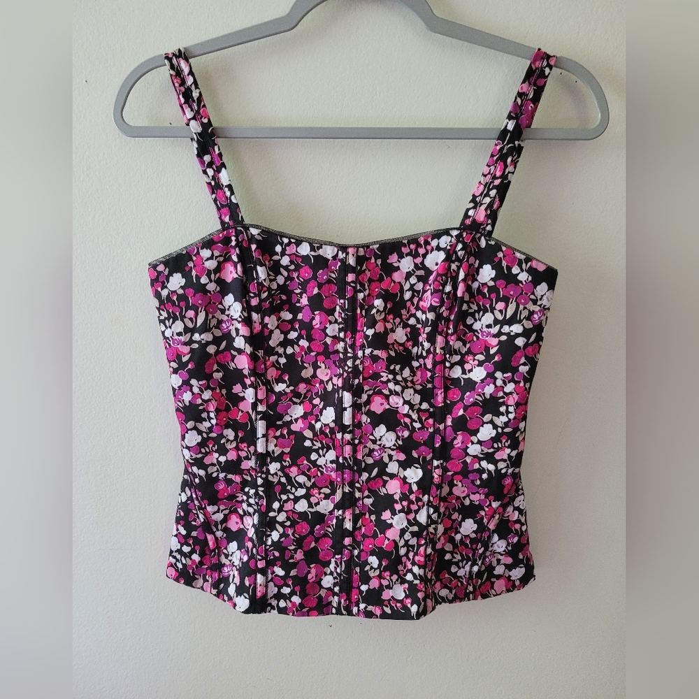 WHBM Black Pink Floral Coquette Romantic Girly Y2K Corset Bustier Cami Top 2